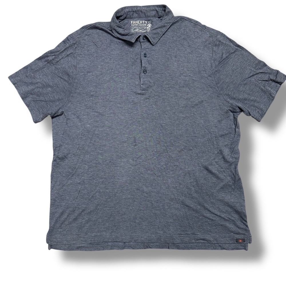 Faherty Brand Cloud‎ Cotton Polo Shirt Men's XXL Heather Navy Soft Pima Blend